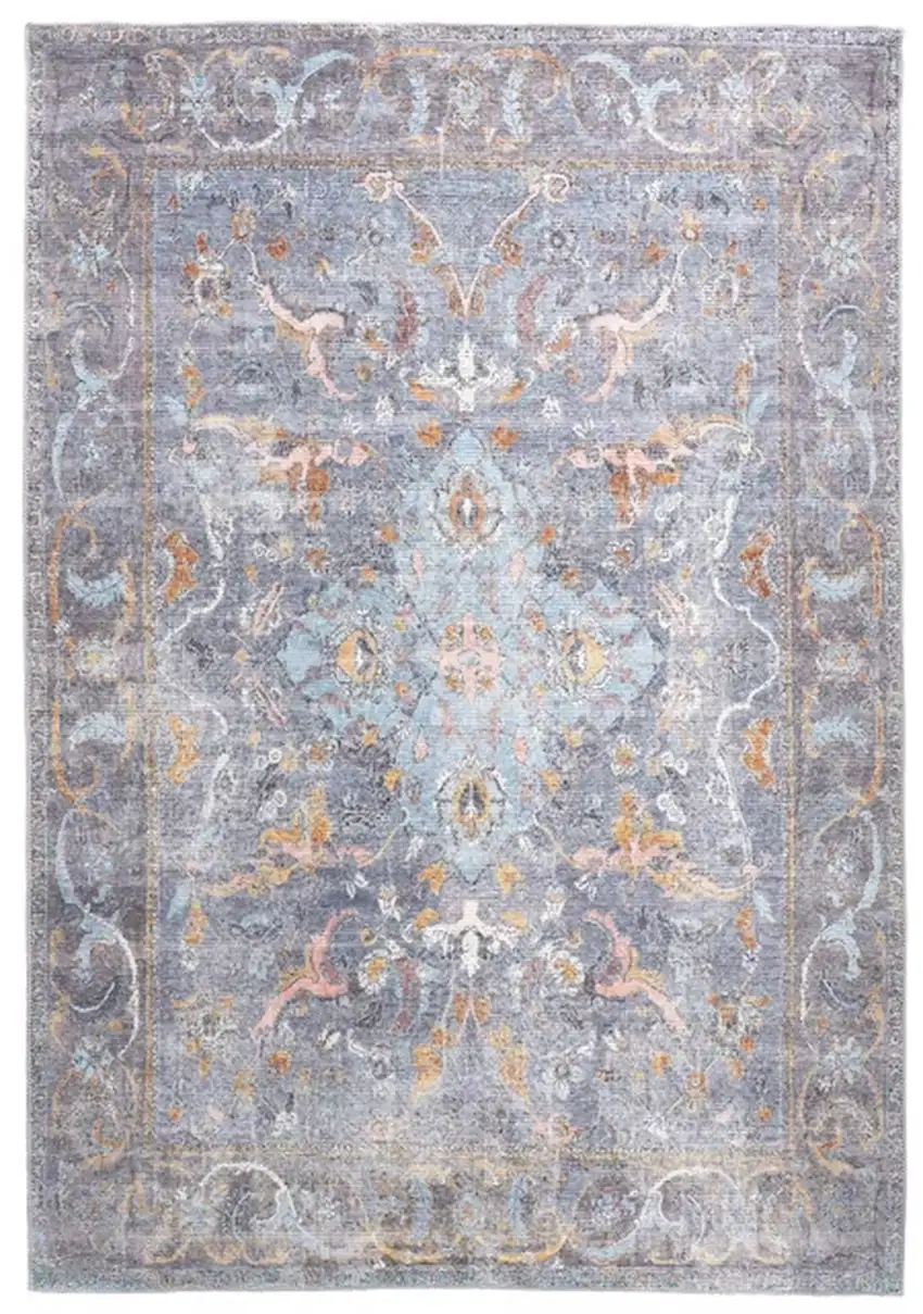 Blue Gray And Orange Floral Area Rug Photo 2