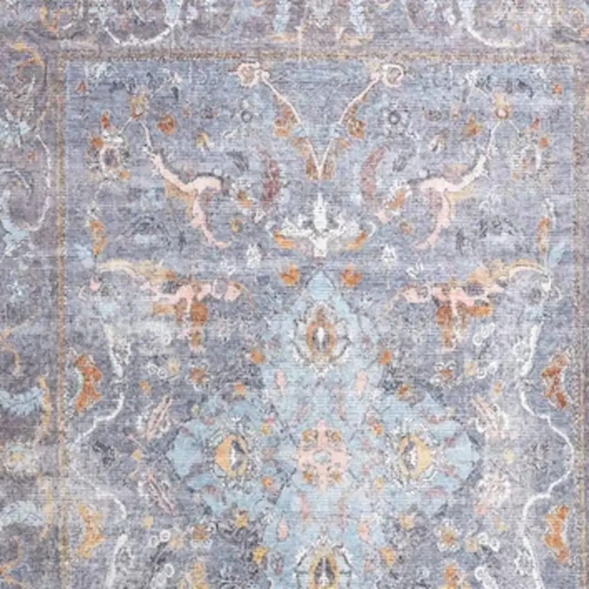 Blue Gray And Orange Floral Area Rug Photo 7