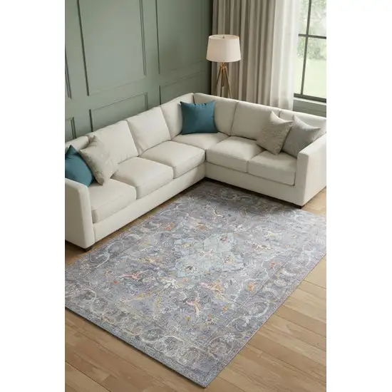 Blue And Gray Floral Medallion Area Rug Photo 1