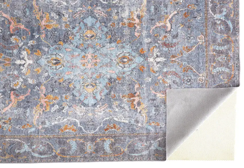 Blue Gray And Orange Floral Area Rug Photo 1