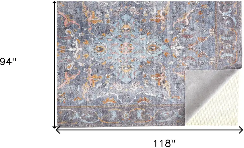 Blue Gray And Orange Floral Area Rug Photo 10