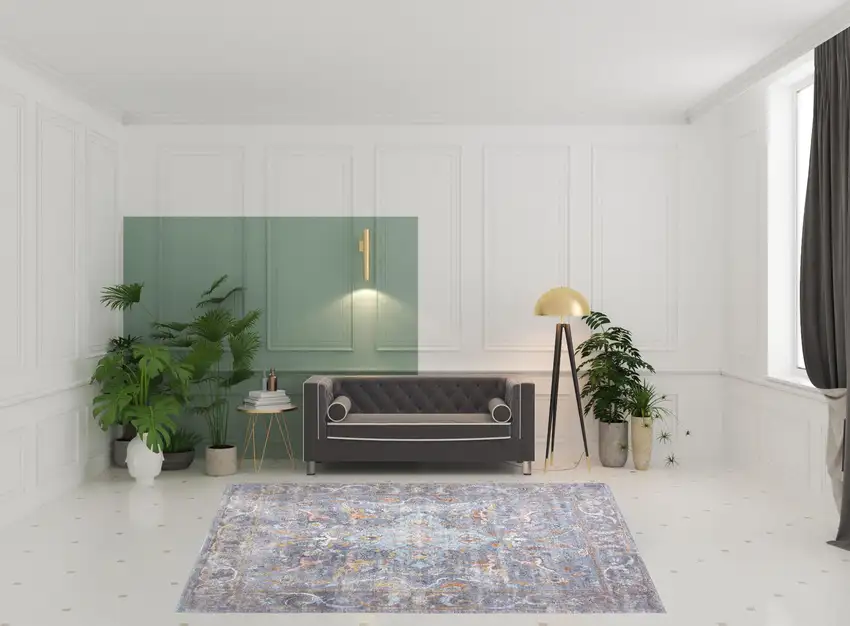 Blue Gray And Orange Floral Area Rug Photo 3