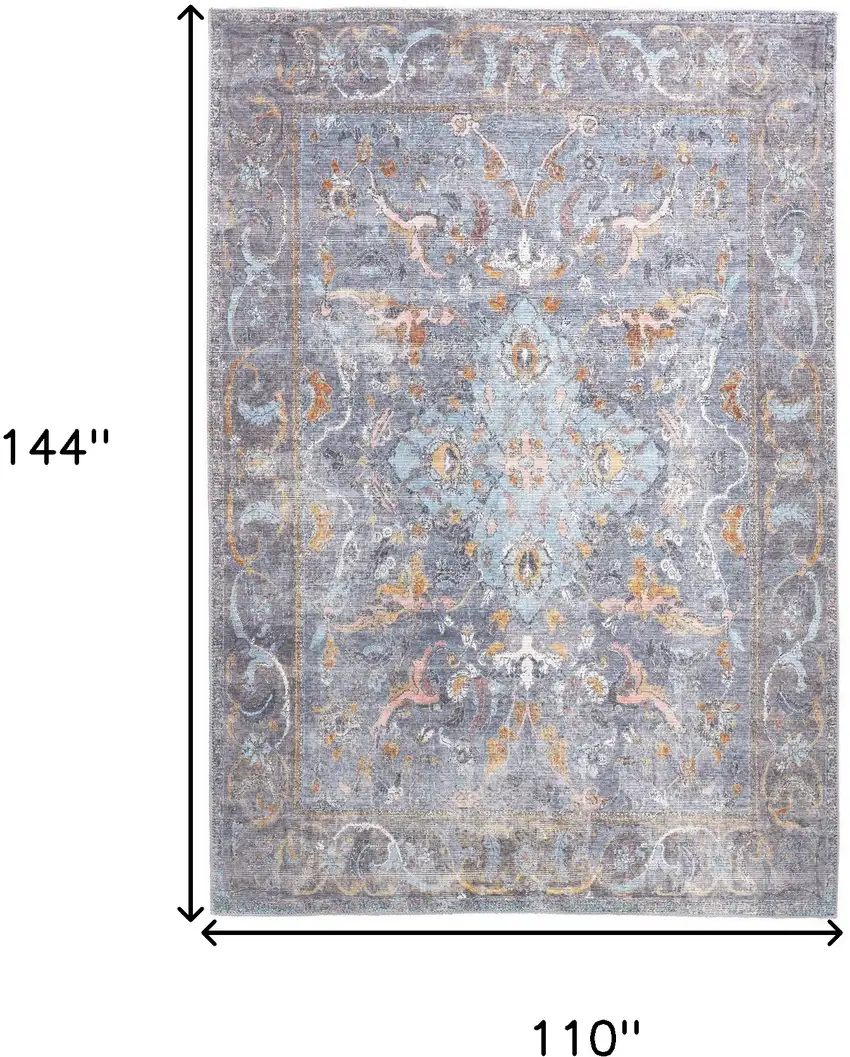 Blue Gray And Orange Floral Area Rug Photo 3