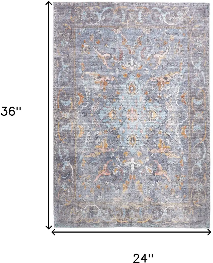 Blue Gray And Orange Floral Area Rug Photo 9