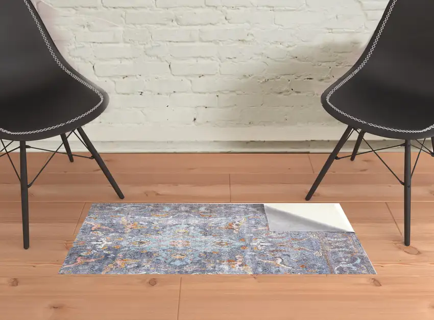 Blue Gray And Orange Floral Area Rug Photo 3