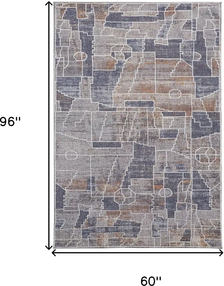 Blue Gray And Orange Geometric Power Loom Stain Resistant Area Rug Photo 10