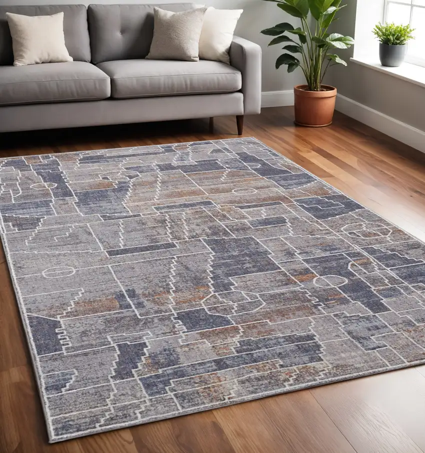 Blue and Gray Geometric Power Loom Area Rug Photo 1