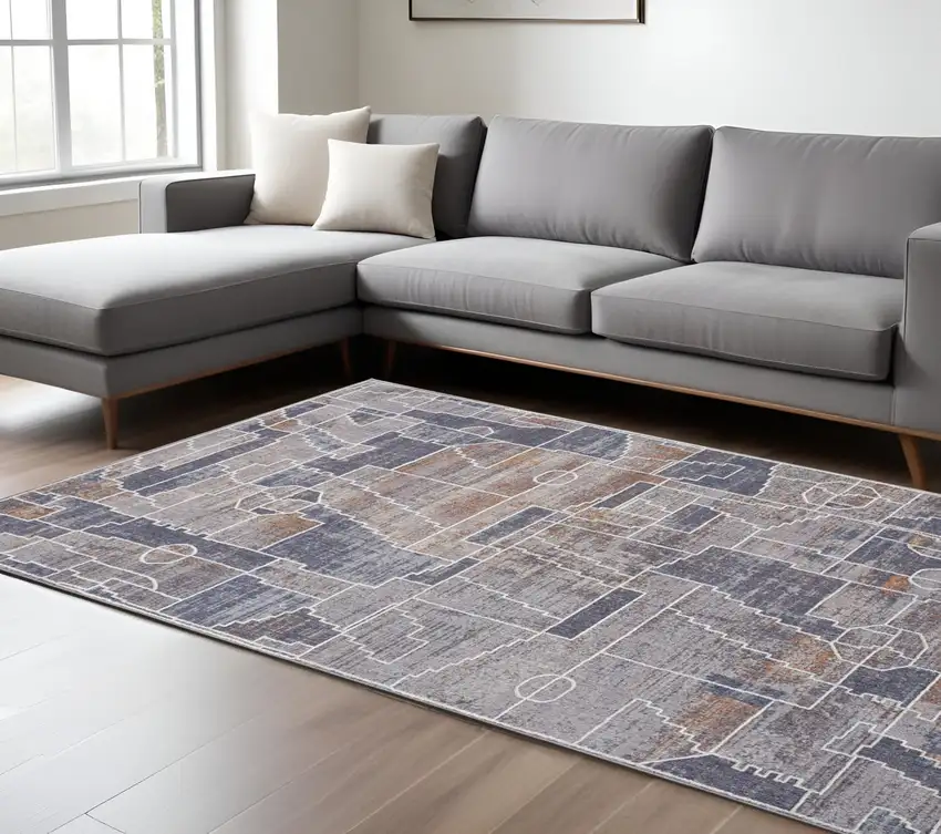 Blue and Gray Geometric Power Loom Area Rug Photo 1