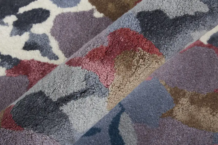 Blue Gray and Pink Wool Floral Hand Tufted Area Rug Photo 4