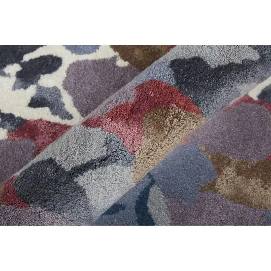 Blue Gray and Pink Wool Floral Hand Tufted Area Rug Photo 8