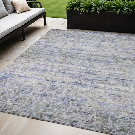 Blue Gray And Purple Striped Washable Indoor Outdoor Area Rug Photo 1