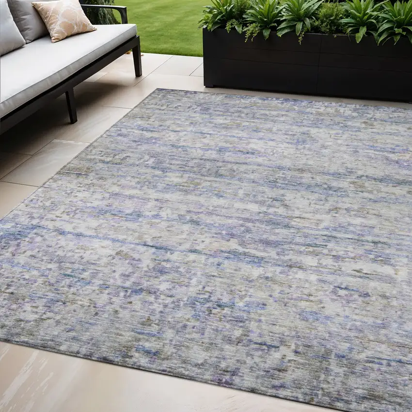 Blue Gray And Purple Striped Washable Indoor Outdoor Area Rug Photo 1