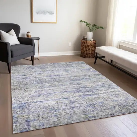 Blue Gray And Purple Striped Washable Indoor Outdoor Area Rug Photo 9