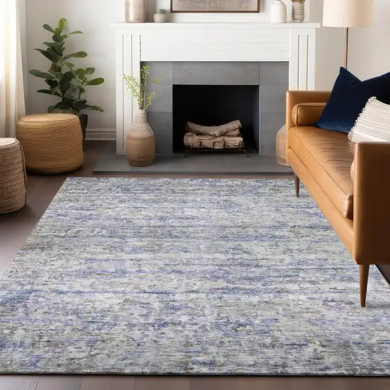 Blue Gray And Purple Striped Washable Indoor Outdoor Area Rug Photo 8