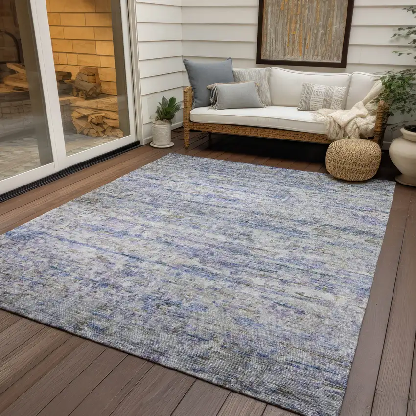 Blue Gray And Purple Striped Washable Indoor Outdoor Area Rug Photo 7