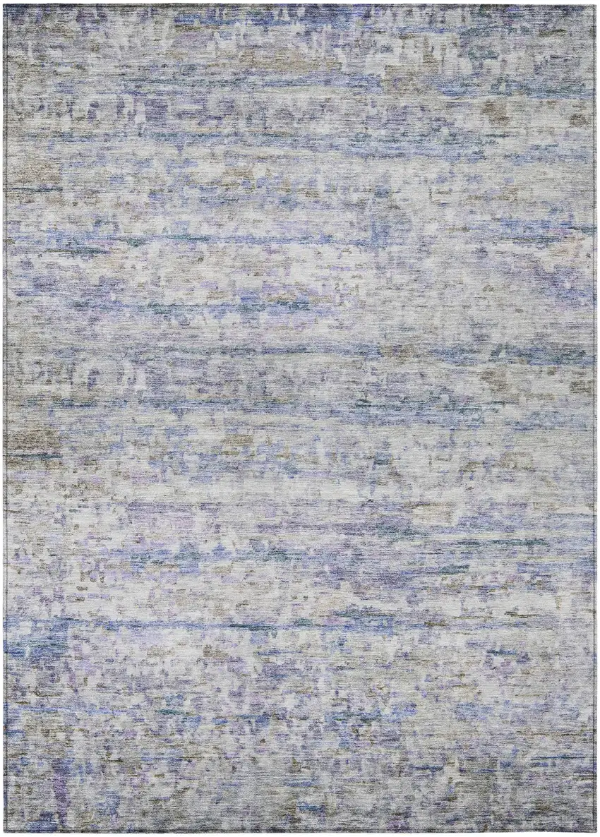 Blue Gray And Purple Striped Washable Indoor Outdoor Area Rug Photo 2