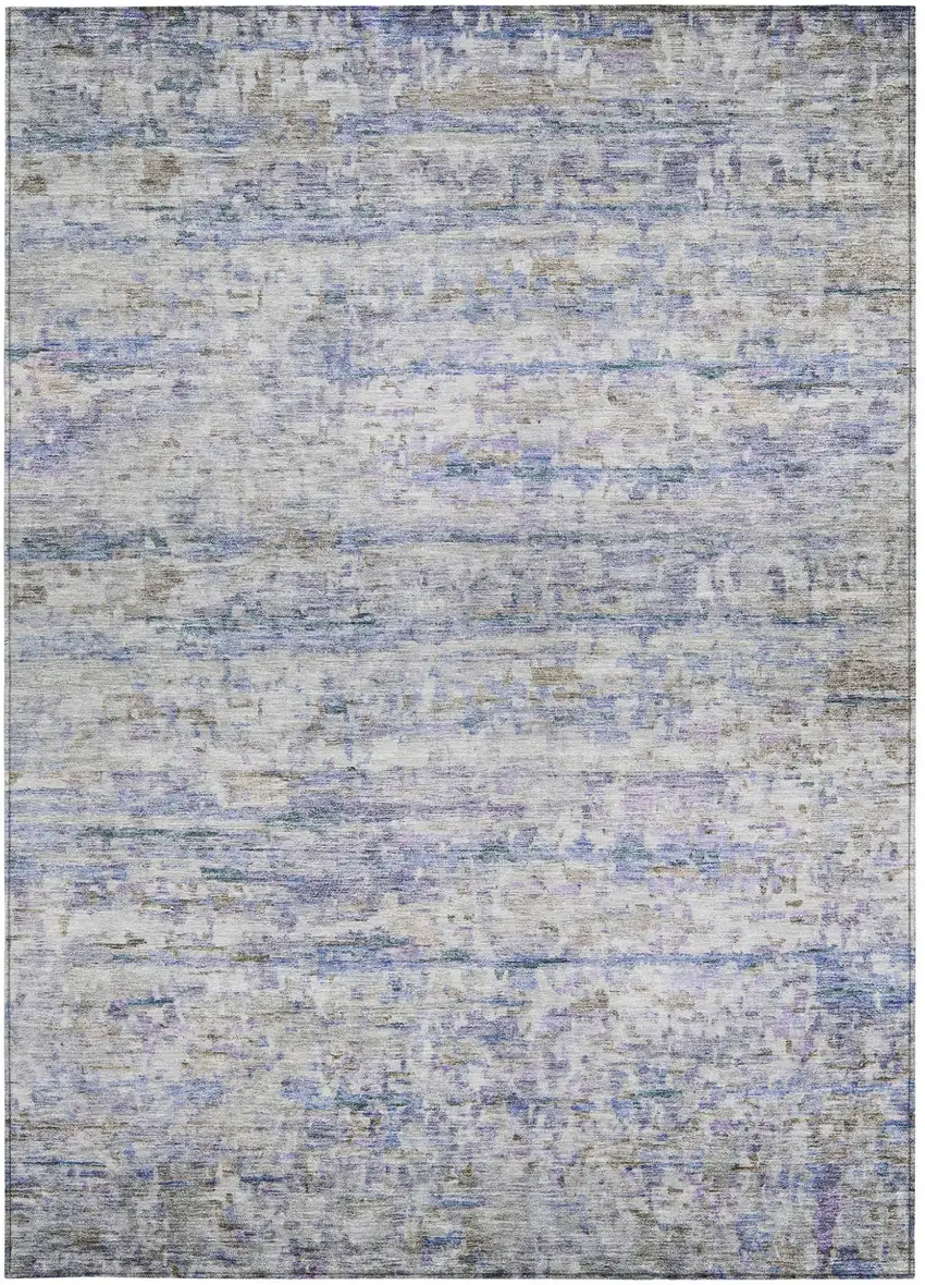 Blue Gray And Purple Striped Washable Indoor Outdoor Area Rug Photo 6
