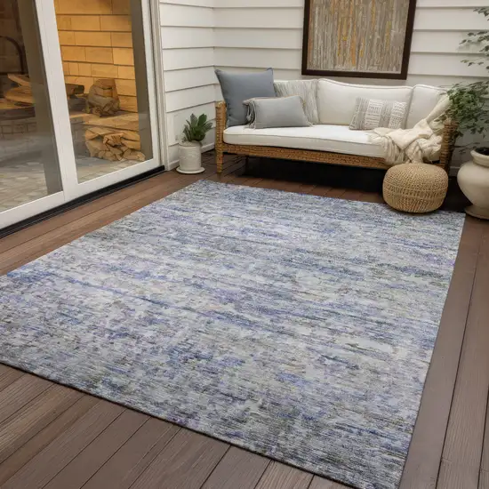 Blue Gray And Purple Striped Washable Indoor Outdoor Area Rug Photo 7