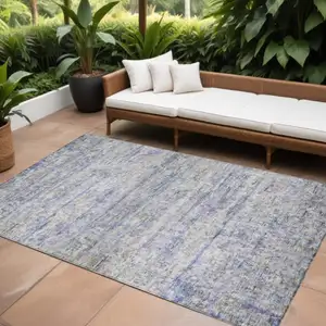 Photo of Blue Gray And Purple Striped Washable Indoor Outdoor Area Rug