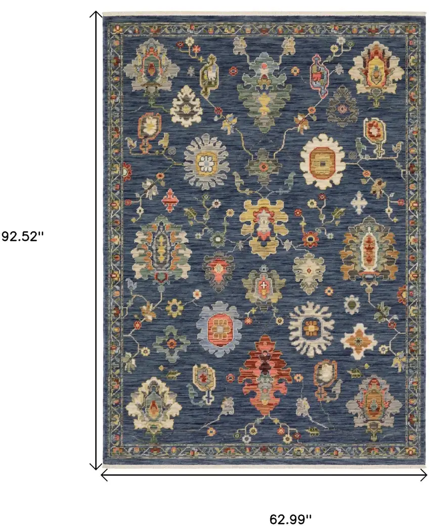 Blue Gray And Red Oriental Area Rug With Fringe Photo 3