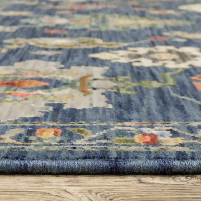 Blue Gray And Red Oriental Area Rug With Fringe Photo 5