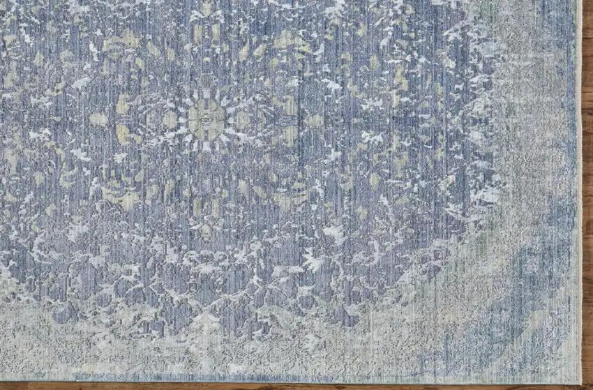 Blue Gray And Silver Abstract Distressed Area Rug With Fringe Photo 5