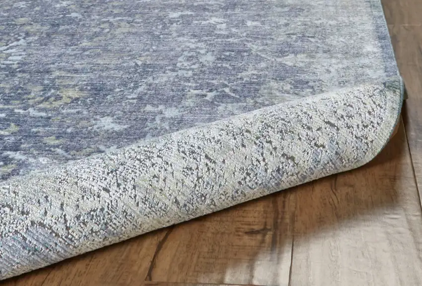 Blue Gray And Silver Abstract Distressed Area Rug With Fringe Photo 6