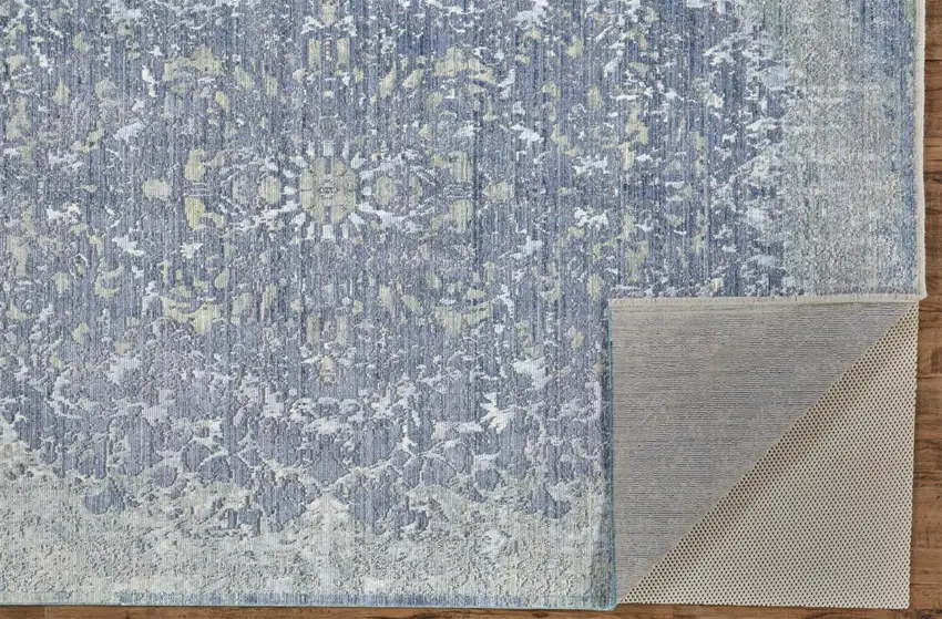 Blue Gray And Silver Abstract Distressed Area Rug With Fringe Photo 4