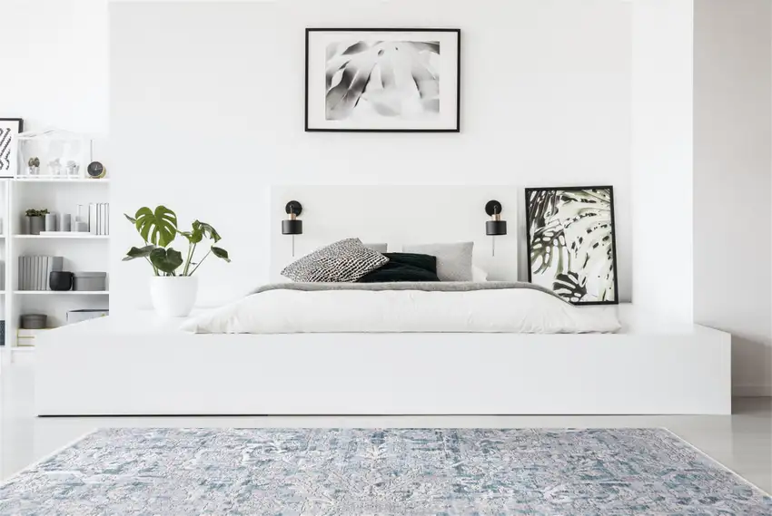 Blue Gray And Silver Abstract Distressed Area Rug With Fringe Photo 8