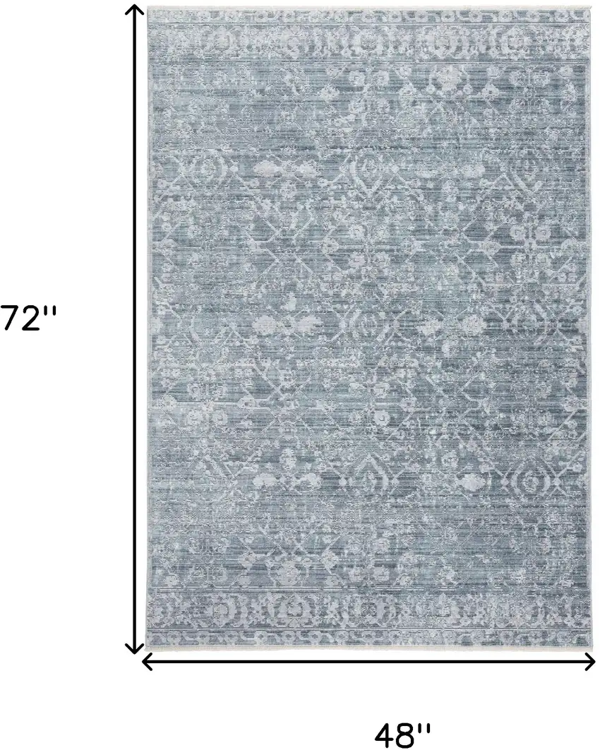 Blue Gray And Silver Abstract Distressed Area Rug With Fringe Photo 10
