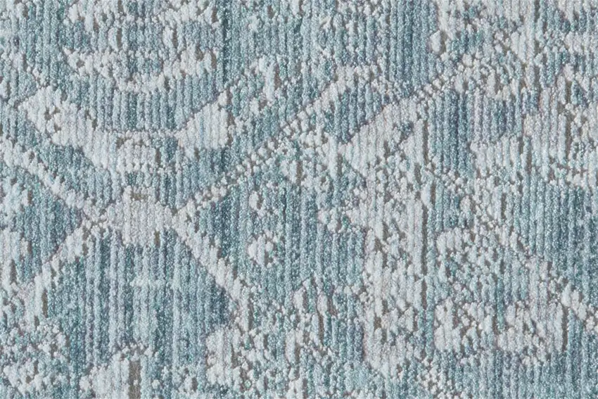 Blue Gray And Silver Abstract Distressed Area Rug With Fringe Photo 9