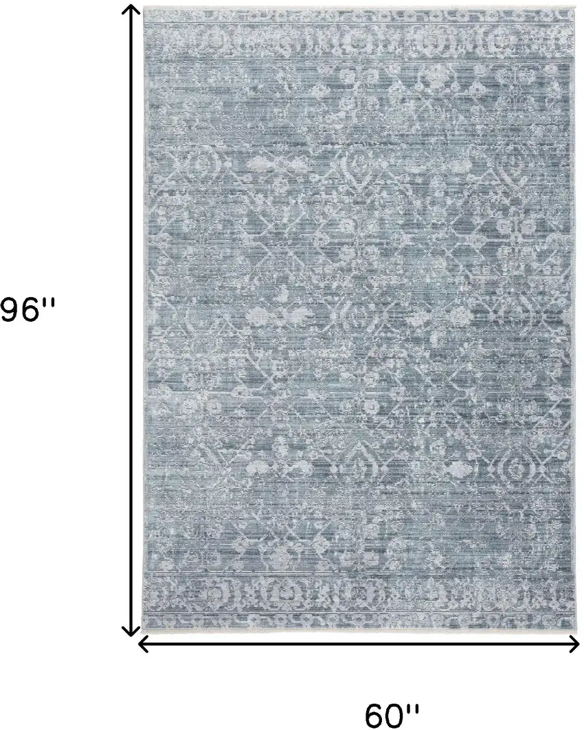 Blue Gray And Silver Abstract Distressed Area Rug With Fringe Photo 10