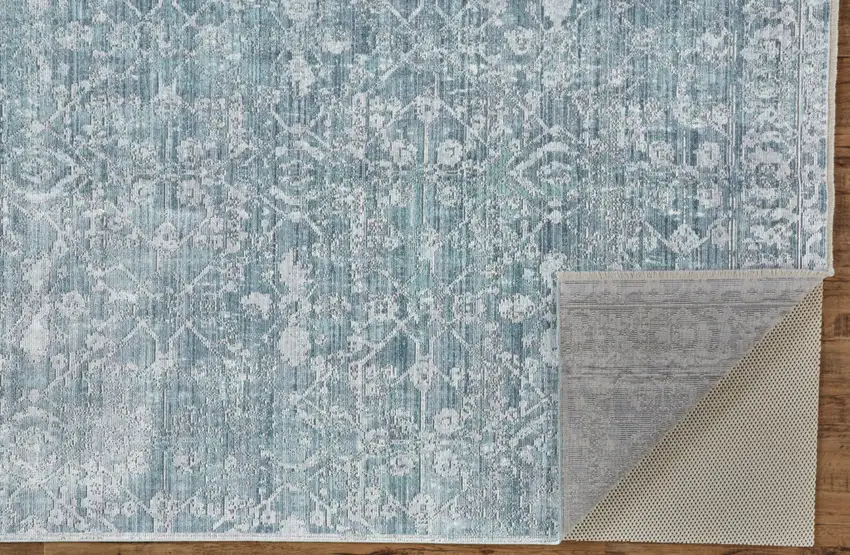 Blue Gray And Silver Abstract Distressed Area Rug With Fringe Photo 4