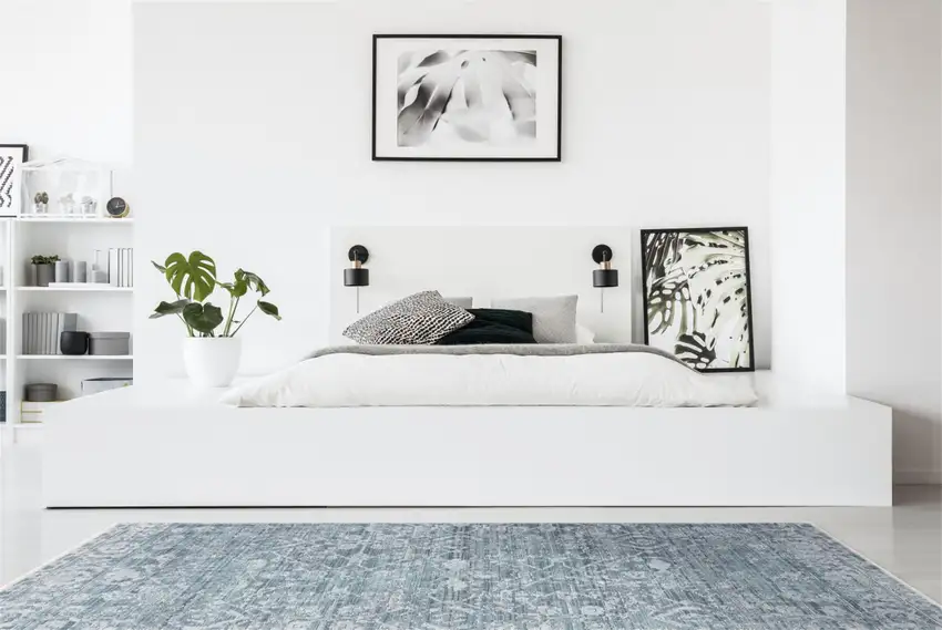 Blue Gray And Silver Abstract Distressed Area Rug With Fringe Photo 8