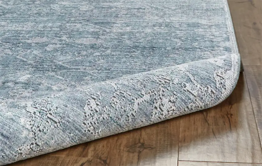 Blue Gray And Silver Abstract Distressed Area Rug With Fringe Photo 7