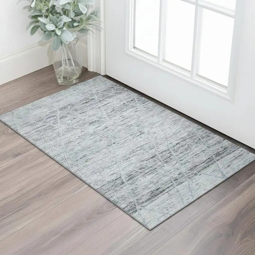 Blue Gray And Silver Abstract Geometric Washable Area Rug With UV Protection Photo 2