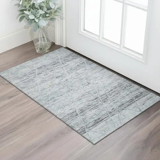 Blue Gray And Silver Abstract Geometric Washable Area Rug With UV Protection Photo 2