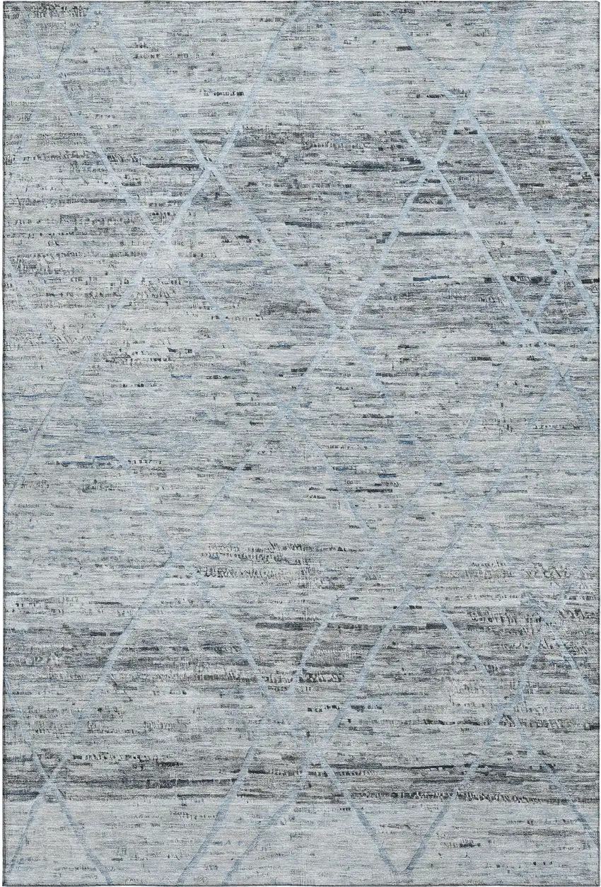 Blue Gray And Silver Abstract Geometric Washable Area Rug With UV Protection Photo 1