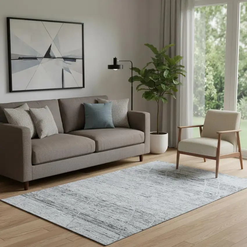 Blue Gray And Silver Abstract Geometric Washable Area Rug With UV Protection Photo 2