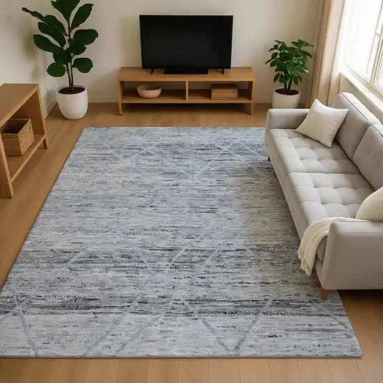 Blue Gray And Silver Abstract Geometric Washable Area Rug With UV Protection Photo 4