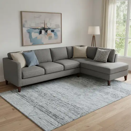 Blue Gray And Silver Abstract Geometric Washable Area Rug With UV Protection Photo 2