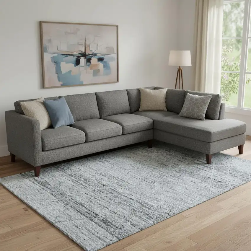 Blue Gray And Silver Abstract Geometric Washable Area Rug With UV Protection Photo 2