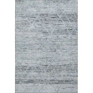 Photo of Blue Gray And Silver Abstract Geometric Washable Area Rug With UV Protection