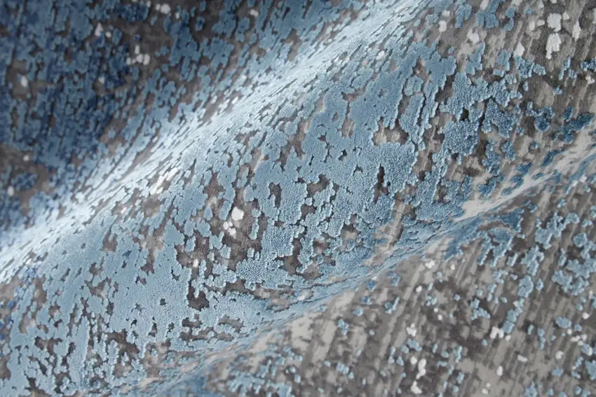 Blue Gray And Silver Abstract Power Loom Distressed Area Rug With Fringe Photo 8