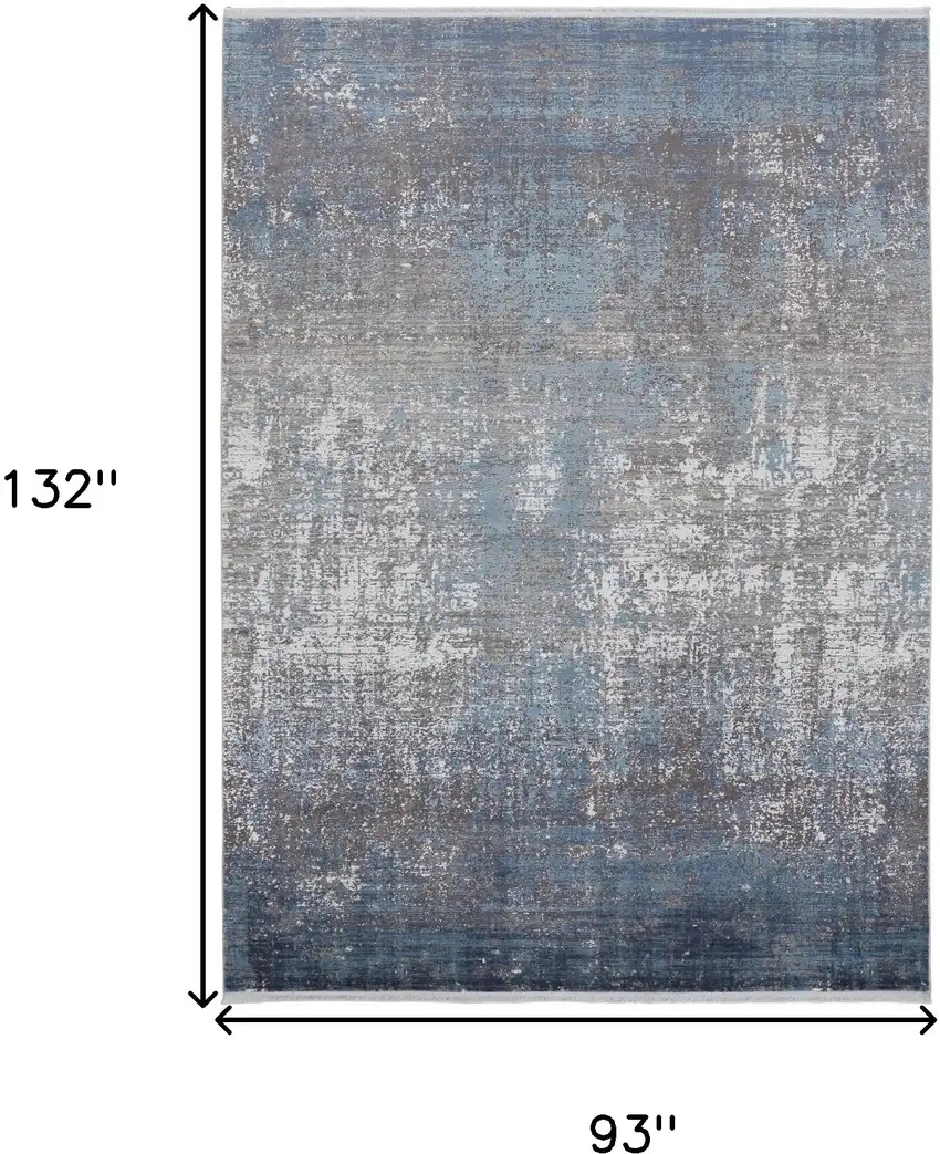 Blue Gray And Silver Abstract Power Loom Distressed Area Rug With Fringe Photo 10
