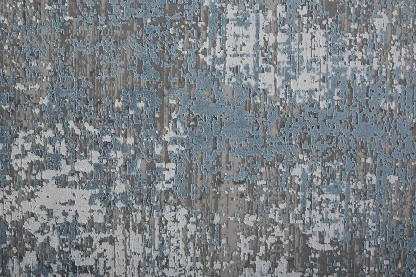 Blue Gray And Silver Abstract Power Loom Distressed Area Rug With Fringe Photo 9