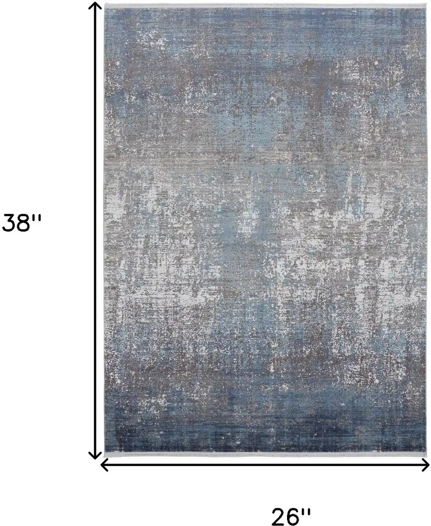 Blue Gray And Silver Abstract Power Loom Distressed Area Rug With Fringe Photo 10