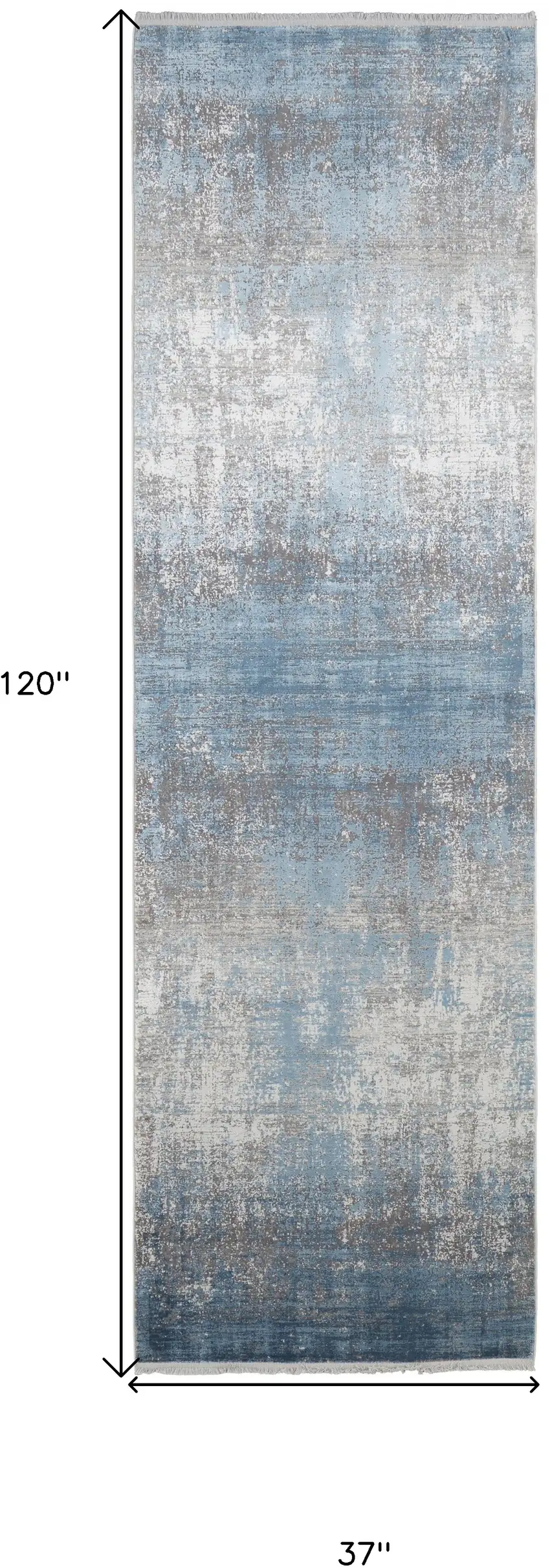 Blue Gray And Silver Abstract Power Loom Distressed Runner Rug With Fringe Photo 7