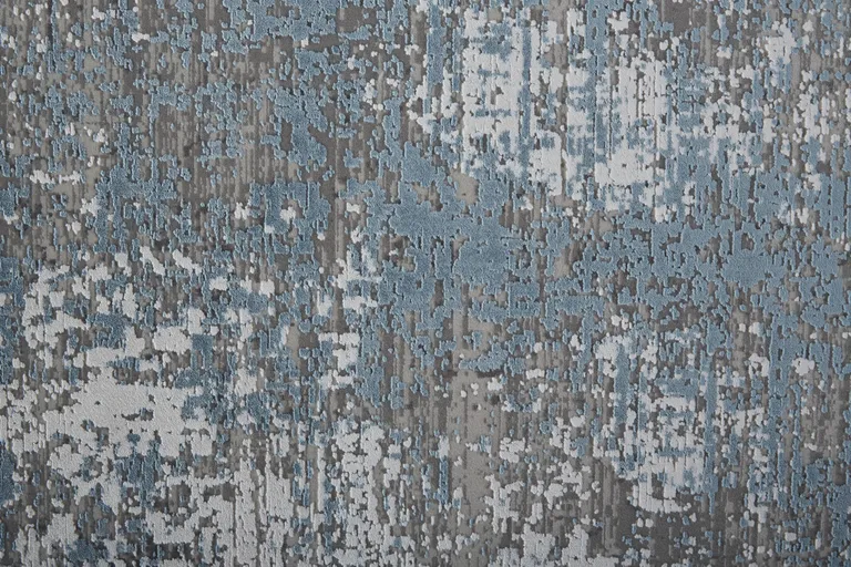 Blue Gray And Silver Abstract Power Loom Distressed Runner Rug With Fringe Photo 5
