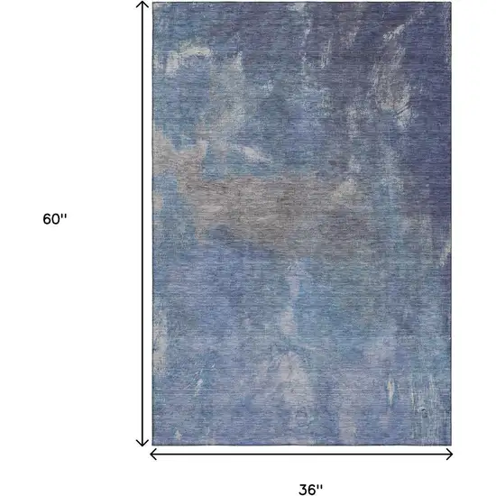Blue Gray And Silver Abstract Washable Area Rug With UV Protection Photo 3
